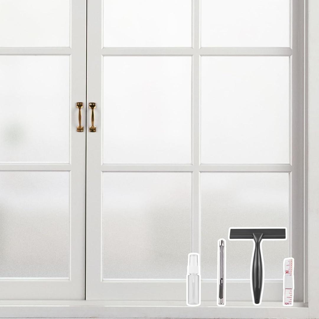 Kromapolis Frosted Glass Window Privacy Film with Tools, 29.5 x 78.7 | Heat Blocking Privacy Film for Glass Windows, Static Cling Non-Adhesive Frosting Window Stickers for Door Home Bathroom, 29.5In x 78.7In