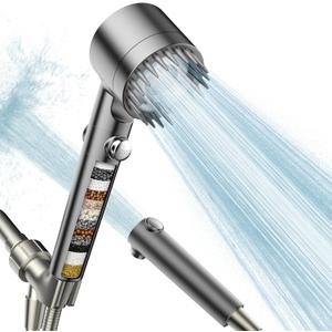 Filtered Shower Head with Handheld, High Pressure Water Flow and Multiple Spray Modes Shower Head with Filter, Power Wash for Hard Water, Showerhead with ON/OFF Switch for Pets Bath (Gray)