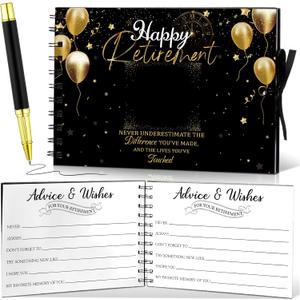 Frienda Retirement Guest Book with Signature Pen Black Gold Retirement Party Decorations Retirement Party Supplies Guest Book Retirement Gifts for Women Men Office Colleague Advice and Wishes