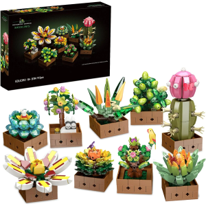 Educiro Flower Botanical Bonsai Building Set, Succulent Building Toys Block - 9 Pack, for Home Decor, Valentine's Day, Mother's Day, Christmas for Adults and Kids - 913pcs