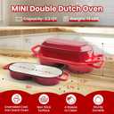 YONILL Mini Double Dutch Oven for Sourdough Bread Baking - Enameled Cast Iron Dutch Oven Pot with Lid and 5" Banneton Bread Proofing Basket Kit, Dual Round Bread Loaf Pan for Homemade Baking (Red)