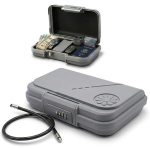 Portable Safe Box, Waterproof Lock Box with Combination Code, Anti-Theft Mini Travel Safe with Removable Steel Cable for Beach, Car, Hotel, Storing Phone, Passport, Money, Jewelry