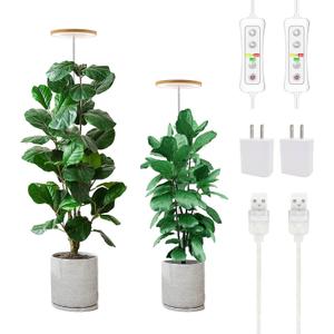 Yadoker Plant Grow Light, LED Growing Light Full Spectrum for Indoor Plants,Height Adjustable, Automatic Timer, 5V Low Safe Voltage,Idea for Large Plant Light (2 Pack, Bamboo)