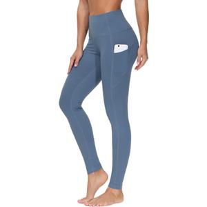 THE GYM PEOPLE Thick High Waist Yoga Pants with Pockets, Tummy Control Workout Running Yoga Leggings for Women (Large, Grey Blue)