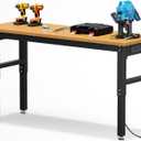 60 in Adjustable Height Garage Workbench, GarveeTech Max. 2200 LBS Capacity Solid Wood Work Bench Table, Heavy Duty Work Station for Garage, Shop, Home, Office