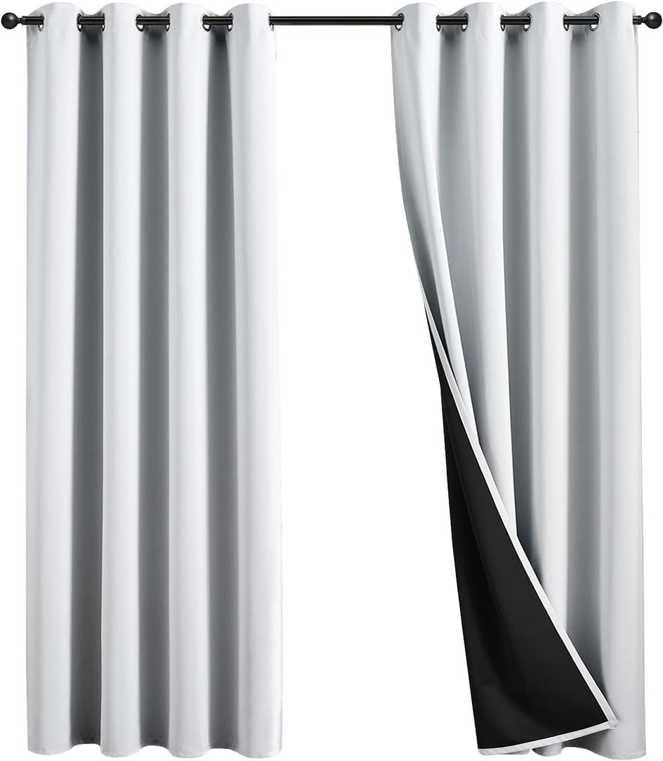 100% Blackout Curtains 96 inch Length for Bedroom, Thick Noise Reduction Thermal Insulated Grommet Window Drapes Room Darkening Curtains for Living Room, 2 Panels (52x96 inches,White)