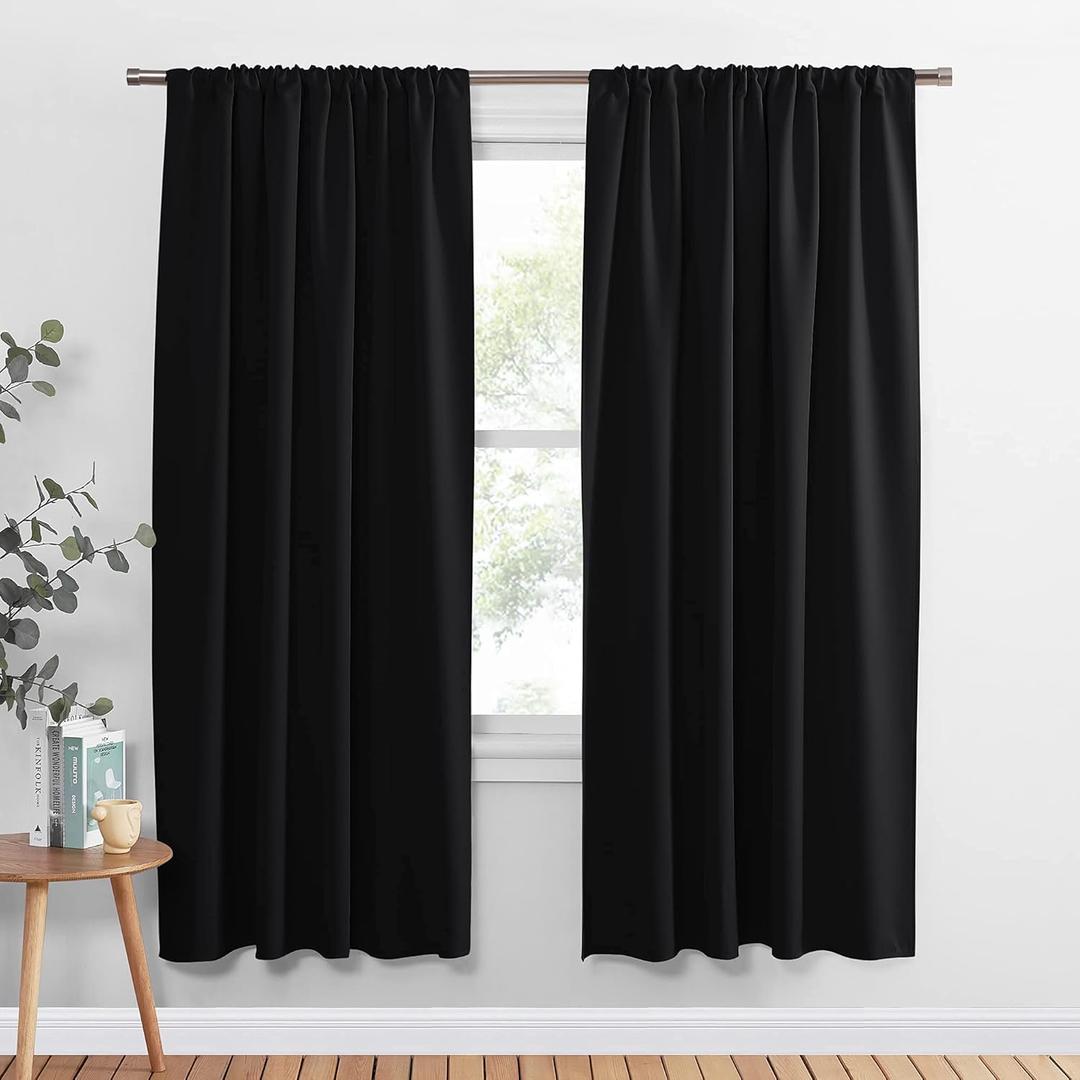 PONY DANCE Blackout Curtains 72 inch Long - Solid Rod Pocket Thermal Insulated Panels for Living Room - Black Out Energy Efficient Window Drapes for Bedroom, 42-inch by 72-inch, Black, 2 Pieces (42"W x 72"L (Pack of 2))