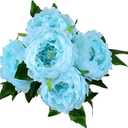 Artificial Peony Silk Flowers Bouquet Home Wedding Decoration, 1 Pack, 5 Heads (Turquoise)