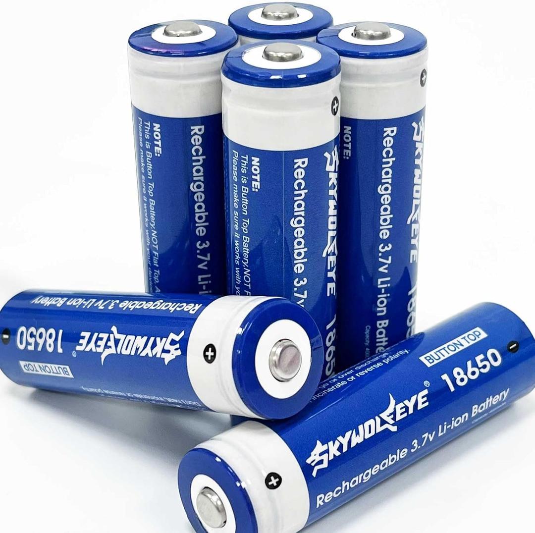6 Pack 3.7 Volt Button Top Rechargeable Batteries Use 18650 Battery Charger,Lithium Battery 4000mAh for Flashlights, Headlamps, Doorbells, RC Cars,Outdoor Garden Lights (6 BATTERIES)