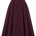 Belle Poque Women's Skirts High Waist Pleated Skirt Midi A-Line Skirt, Dark Magenta, XL