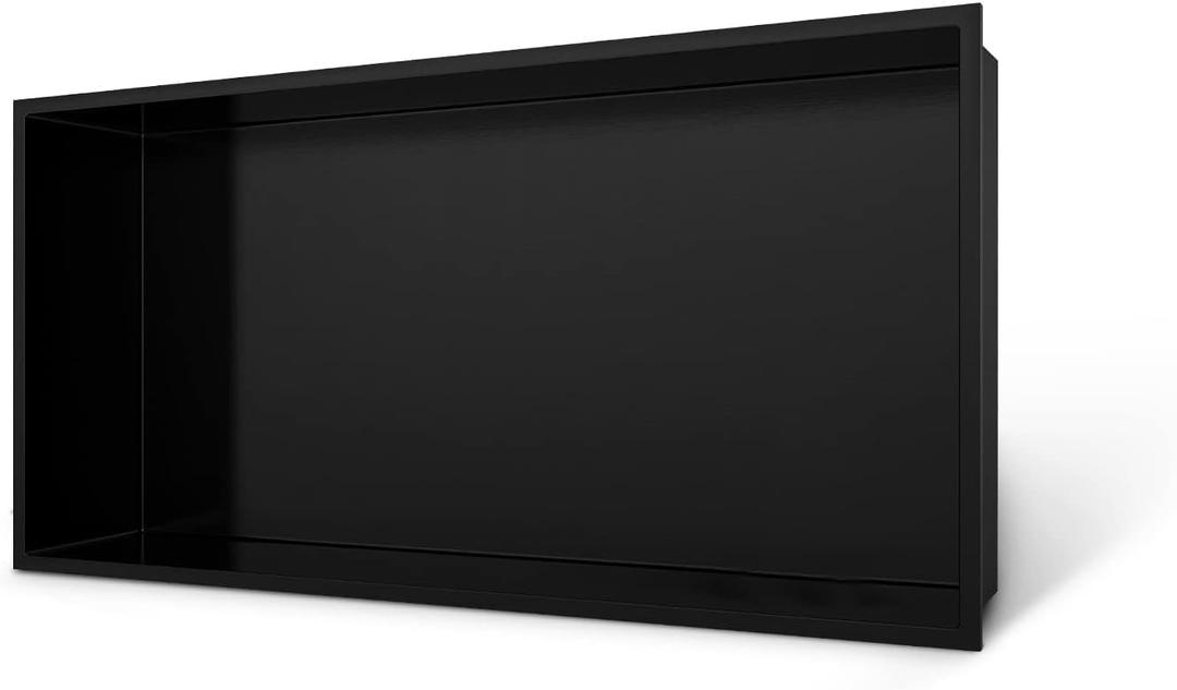 Shower Niche 24 x 12, Matte Black Stainless Steel Shower Niche Shelf Recessed for Bathroom Storage No Tile Needed Over Mount Installation, 24W 12H-Single Shelf