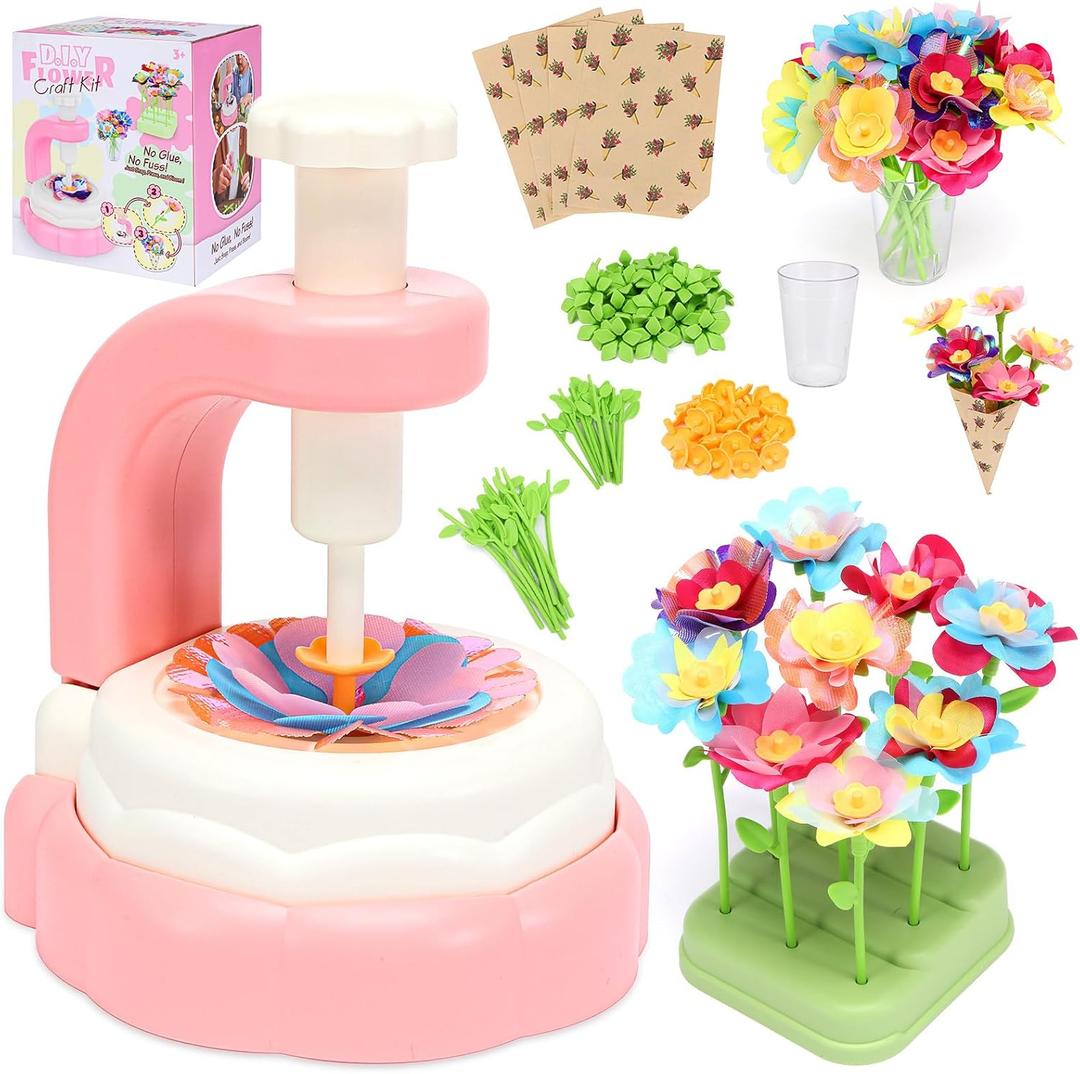 Laoyebaohao Fabric Flower Bouquets Toys, DIY Flower Craft Kit, Flowers Market Toy for Girls, Arts and Crafts for Kids Ages 3-12, Educational Activity for Girl Birthday Gift