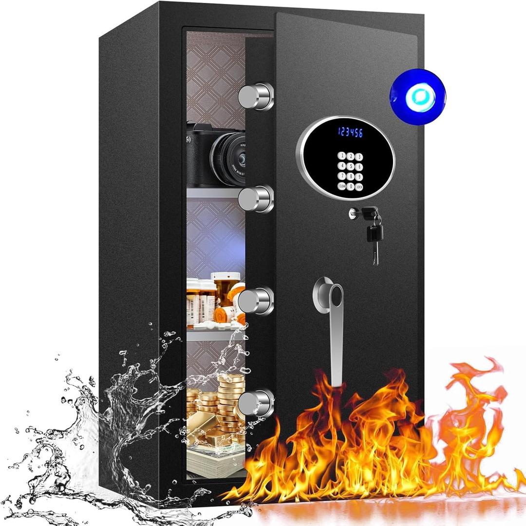 8.4 CuFt Heavy Duty Home Safe Box with Secure Digital Keypad, Key Lock, LCD Screen, Removable Shelf, and Sensor Light for Secure Storage of Documents, Valuables, and Business Use