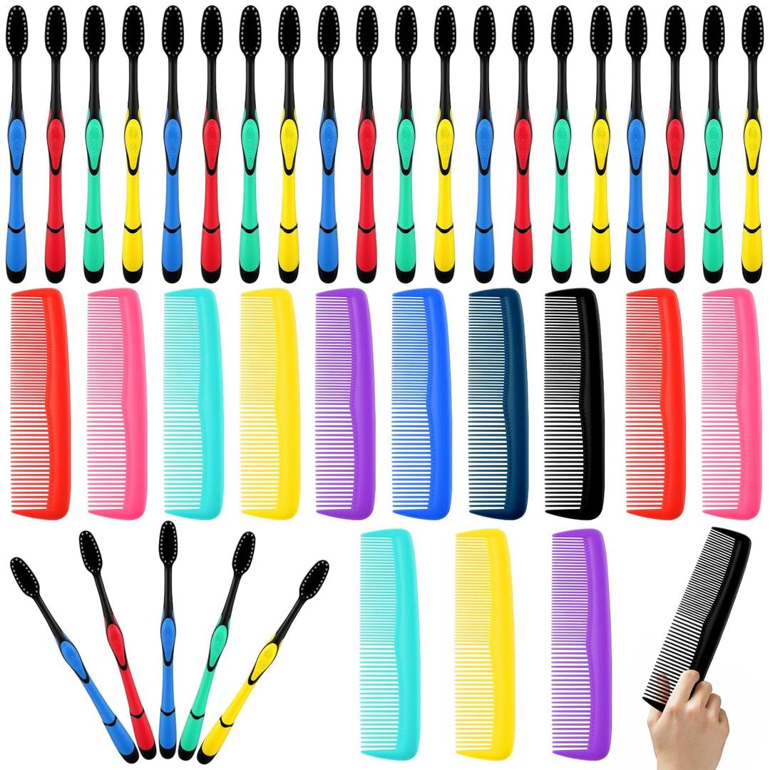 200 Pcs Bulk Toothbrushes and Pocket Combs Set Individually Wrapped - Soft Bristle Toothbrush for Travel Donations Hotels Homeless Shelter Nursing Home Charity Church Community Outreach
