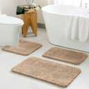 MIULEE Bathroom Rugs Sets 3 Piece Including U Shaped Toilet Rug - Soft Absorbent Bath Mats Set with Non Slip Rubber Backside, Machine Washable - Tan, 20"x30"+16"x24"+U 20"x20"