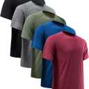 Workout Shirts for Men Short Sleeve Quick Dry Athletic Gym Active T Shirt Moisture Wicking (Large, 5 Pack Black, Dark Grey, Dark Blue, Army Green, Wine Red)