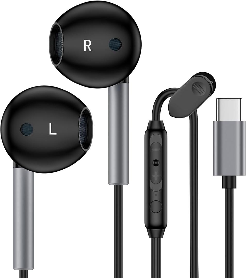 USB C Headphones Wired Earbuds for iPhone 17 Pro Max/Air/16e/16 Pro Max/16 Pro/16 Plus/16/15 Pro Max/15 Pro, Type C Earphones Wired Noise Canceling Ear Buds with Microphone for Samsung A17 A16 S25 S24