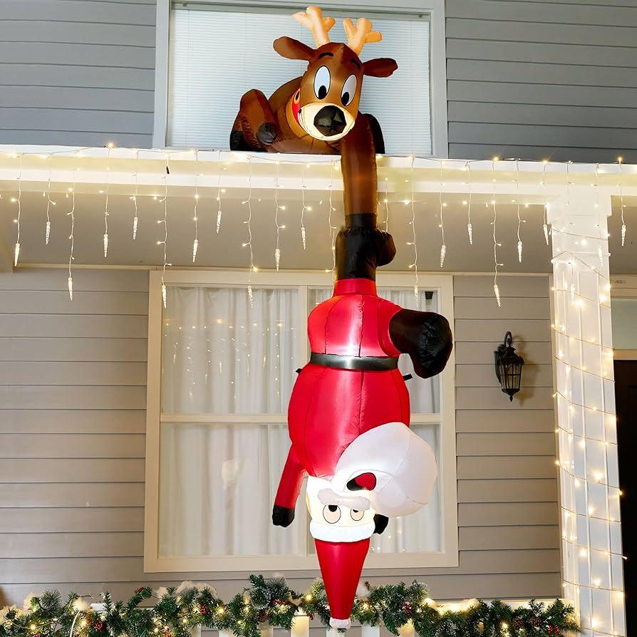 Joiedomi Hanging Christmas Inflatables Decoration, Christmas Inflatable Reindeer and Climbing Santa, Blow Up Santa with Buildin LED for Xmas Party Indoor, Outdoor, Yard, Garden, Lawn Decor