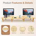 Dual Monitor Stand Riser - Solid Wood 3 Panels Laptop Riser with Storage for Phone/Mug - Home/Office Desk Organizer with Adjustable Length & Angle - Modern Computer Stand for PC, Laptop, & more (Natural)