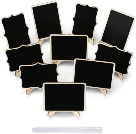 JEFURE 22 Pcs Mini Chalkboard Signs, Small Chalkboard Labels with Easel Stand, Wooden Blackboard for Table Numbers, Food Signs, Wedding Signs, Place Cards and Event Decoration, with 1 Liquid Chalk