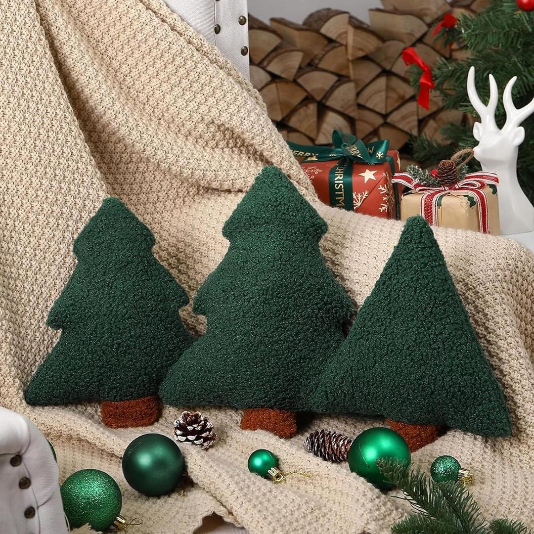 Oudain Christmas Throw Pillows Christmas Tree Pillows Set of 3, 11.81 Inch 9.84 Inch, Tree Shaped Cute Stuffed Pillow Xmas Plush Cushion Decorations for Home Sofa Couch Bedroom Living Room