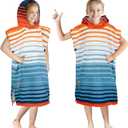 SUN CUBE Kids Changing Robe Surf Poncho, Kids Beach Towels for Teens, Microfiber Hooded Wearable Swim Towel Boys Girls Teenagers (Kids (3-7), Orange Stripe)