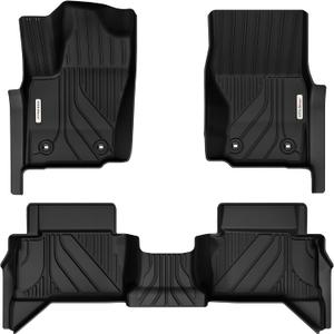 YITAMOTOR Floor Mat Fit for Toyota Tacoma 2024-2025 Double Cab (Not fit Hybrid), TPE All Weather Waterproof Floor Liners for Tacoma Accessories, 1st and 2nd Row, (Auto Transw/Under-Seat Storage) Black