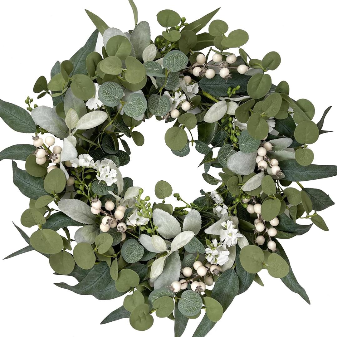 Idyllic Berries Eucalyptus Wreaths for Front Door, 20" Artificial Spring Summer Green Leaf Wreath for Farmhouse Wall Wedding Decor Window Front Porch Decor