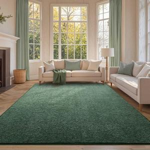 FinRec 6x9 Washable Area Rugs for Bedroom Living Room, Low Pile Thin Rug Solid Color, Non-Slip Carpet Indoor for Home Decor (Green)