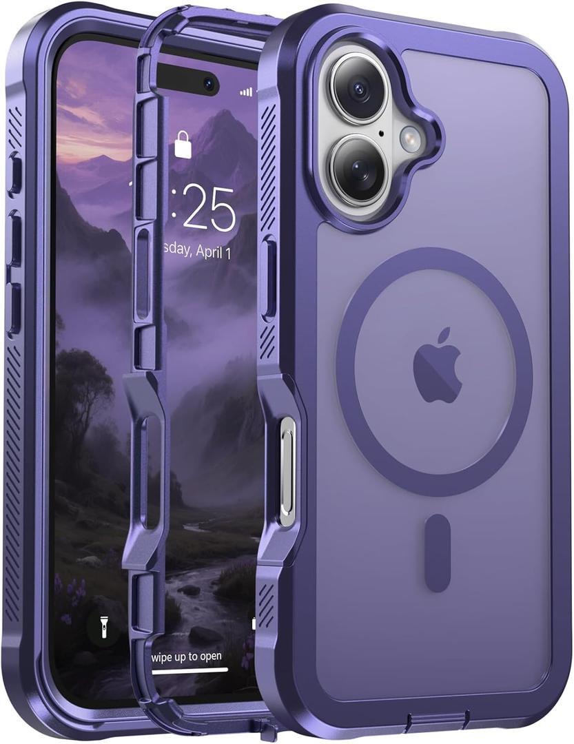 jaroco Magnetic for iPhone 17 Case, [Compatible with MagSafe][Military Grade Drop Protection][Heavy Duty Protection][Non-Slip][Shockproof] 2-Layer Durable Bumper Phone Case 6.3''-Dark Purple