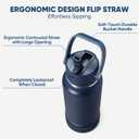 CIVAGO 32 oz Insulated Stainless Steel Water Bottle with Detachable Straw, Large Metal Water Jug with Bucket Handle, Leakproof Sports Water Flask with Silicone Boot for Travel, Dishwasher Safe, Black