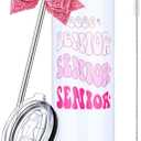 Hushee Class of 2026 Senior Night Gift 20 oz Graduation Tumbler Stainless Steel Insulated Travel Mug and Lid with Straws, Bow Senior 2026 Tumbler Graduation Gift for Her Women Team Coach (Pink)