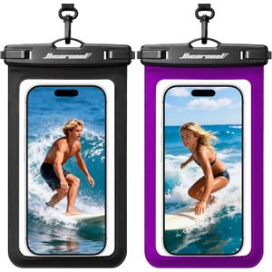 Hiearcool Waterproof Phone Pouch 2 Pack, IPX8 Dry Bag with Lanyard, Touch Screen Compatible for iPhone 17/16/15/14/13 Pro Max, Beach Swimming Cruise Travel-Black & Deep Purple