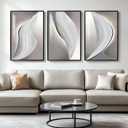Large Framed Modern Wall Art for Living Room, 3 Piece Minimalist Abstract White and Grey Prints Wall Decor, Bright Style Artwork Paintings Pictures for Hallway Dining Office 24x36 Inch, 36" H x 24" W x 3Pcs