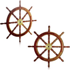 Tatuo 2 Pcs Ship Wheel Wall Decor Pirate Party Decorations Thin Flat Wooden Nautical Wall Art 2d Wood Beach Boat Cruise Ship Steering Wheel for Home Bedroom Decor(18 Inch)