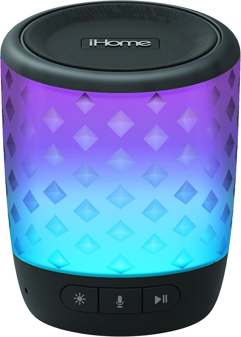 iHome Color Changing Rechargeable Bluetooth Speaker - with Siri Google Assistant & Melody Voice Control - Enjoy Continuous Wireless Music W/This Bluetooth Speaker W/Four Color Changing Light Modes