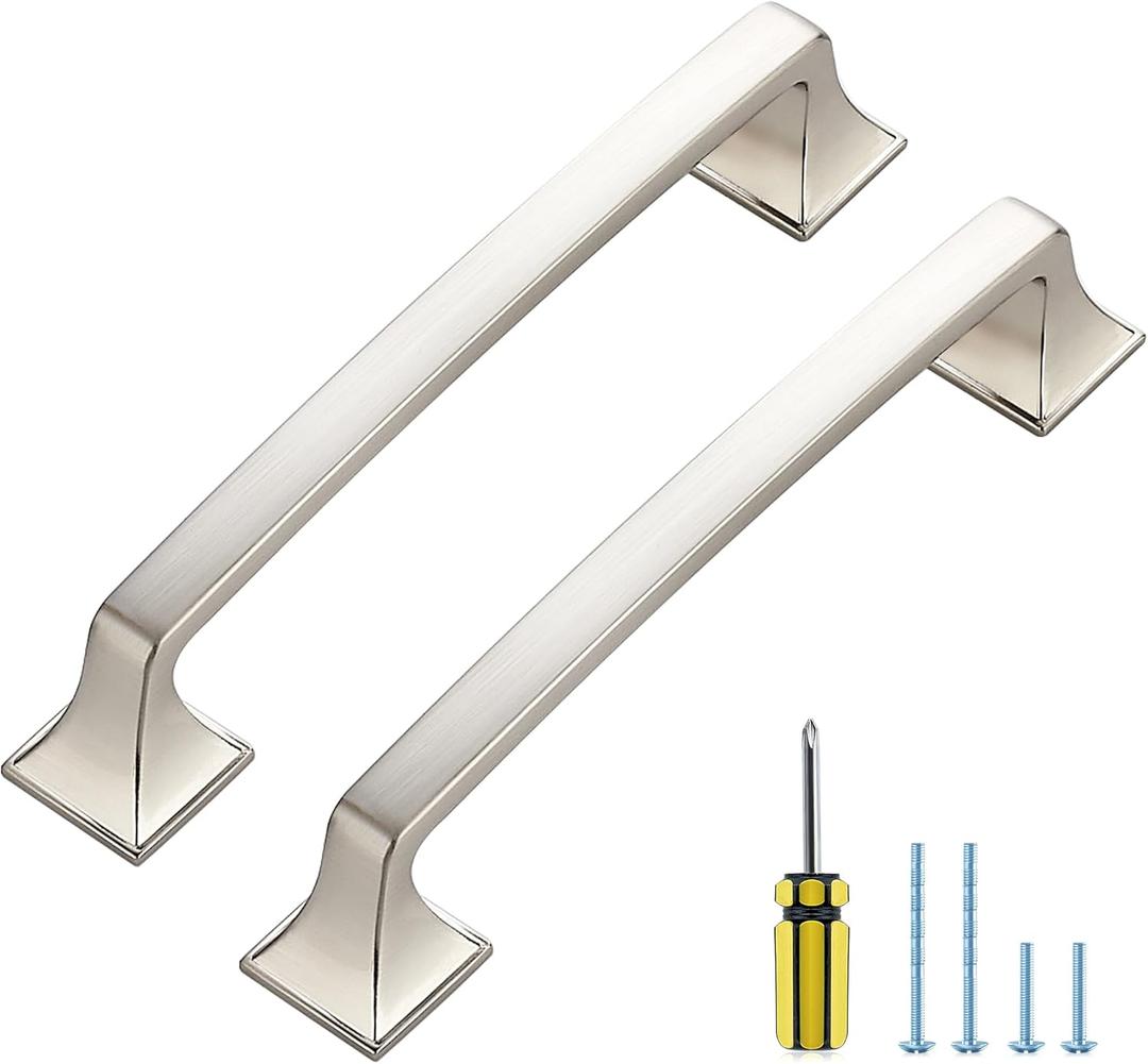 25 Pack Kitchen Cabinet Handles 5 Inch Hole Center Brushed Nickel Cabinet Pulls Solid Suqare Foot Drawer Pulls for Kitchen Cabinet Door Handles Silver Arch Dresser Handles for Cabinets and Drawers