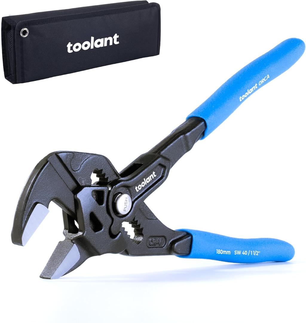 toolant 7-INCH Plier Wrench, CR-V Construction Adjustable Wrench With Pouch, Black Finish Smooth Jaw Pliers, Parallel Jaws with Comfortable Grips, Suitable for All Types of Nuts, Water Pipes, etc