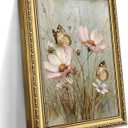Gold Framed Vintage Cottagecore Floral and Butterfly Wall Art 16x24 Inch