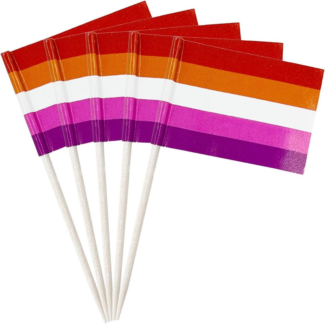 3 x stidsds 100 Pcs Pride Rainbow Flag Sunset Lesbian Toothpick Flags Mini Small Gay LGBTQ Cupcake Toppers Stick Flags Banner Rainbow Party Cocktail Fruit Decoration