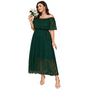 SCOMCHIC Womens Plus Size Formal Dresses Off Shoulder Lace White Bridesmaid Wedding Guest Evening Party Boho Maxi Dress (Green, XXXL)