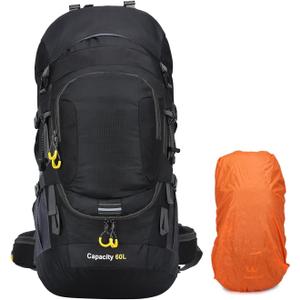ShowyLive 60L Hiking Backpack for Men/Women - Lightweight Waterproof Travel Backpack with Rain Cover, Multi-Compartments, Adjustable Straps - Large Camping Bag for Outdoor Adventures (Black)