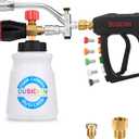 DUSICHIN Short Wand Pressure Washer Gun Foam Cannon 1/4" Quick Connector Pressure Washer Accessory,Car Wash Foam Gun Dual Ended Shift Connector 5 Pressure Washer Nozzles M22-14, M22-15 Brass Fittings