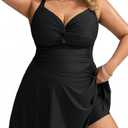 One Piece Swimsuits for Curvy Women Modest Tummy Control Swimdress Vintage Bathing Suits Skirt Swimwear Black XL