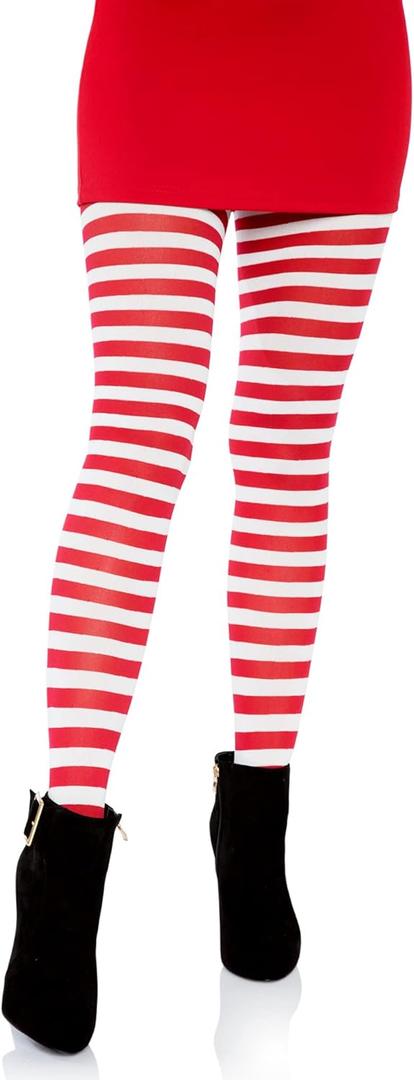 Leg Avenue Women's Nylon Striped Tights (White/Red)