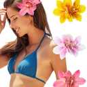 3 PCS Hawaiian Hair Accessories: Orchid, Hibiscus, and Artificial Flower Barrettes for Women (Pink, Rose, Yellow) - Ideal for Wedding, Bridal, Beach Party