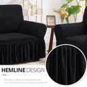 NICEEC Loveseat Slipcover Black Loveseat Cover 1 Piece Easy Fitted Sofa Couch Covers Universal High Stretch Durable Furniture Protector Love Seat with Skirt Country Style (2 Seater Black)