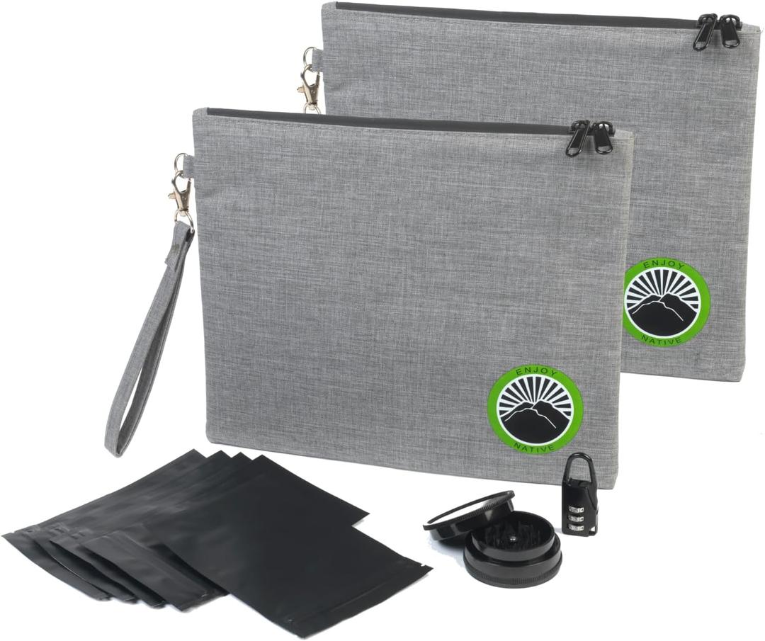 Smell Proof Bag with Lock 11" x 9", Smell Proof Container, Dog Tested Odor resistant Bags, Best Zipper odor sealing pouch for Herbs, Coffee & Travel Medicine, Scent Resistant Containers (Double Pack Large, Gray)