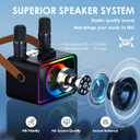 Karaoke Machine,Portable Bluetooth Speaker with 2 Wireless Microphone for Adults & Kids with LED Lights, Karaoke Microphone with PA System Supports USB/TF/AUX,Gift for Party(Black)