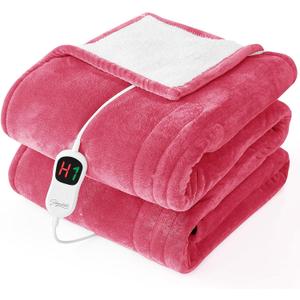 Homemate Electric Heated Blanket Twin - 62"x84" Heating Bed Blankets Throw with 10 Heating Levels 8 Hours Auto Off Fast Heating Over-Heated Protection Ultra Soft Warm Flannel ETL Certified (15-magenta Red)
